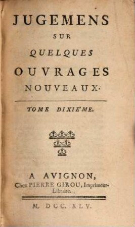 Jugemens sur quelques ouvrages nouveaux. 10, 10. 1745