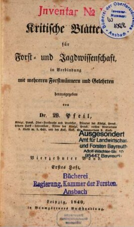 Kritische Blätter für Forst- und Jagdwissenschaft, 14. 1840