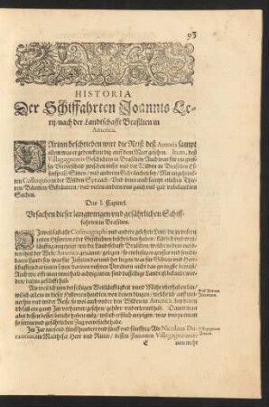 Historia Der Schiffahrten Joannis Lerii/ nach der Landtschafft Brasilien in America.
