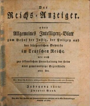 Kaiserlich privilegirter Reichs-Anzeiger. 1800,2, 1800, 2