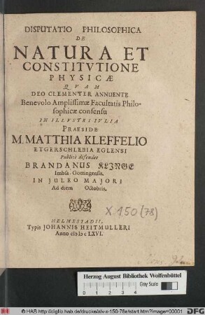 Disputatio Philosophica De Natura Et Constitutione Physicae