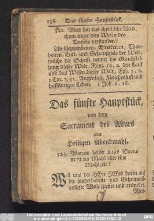 Das fünfte Haupstück, von dem Sacrament des Altars oder Heiligen Abendmahl.
