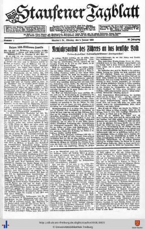 63. Jg: Staufener Wochenblatt (1921 bis 1934 als Staufener Tagblatt)