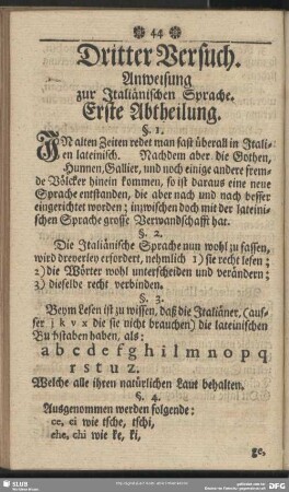 Dritter Versuch. Anweisung zur Italiänischen Sprache
