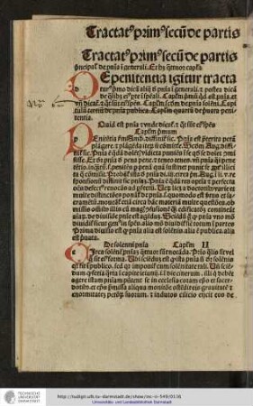 Tractatus primus secunde partis principalis de penitentia in generali. Et habet quattuor capitula.
