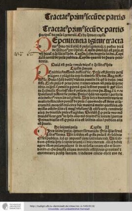 Tractatus primus secunde partis principalis de penitentia in generali. Et habet quattuor capitula.