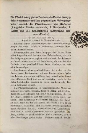 Die Pfirsich (Amygdalus Persica), die Mandel (Amygdalus communis) und ihre gegenseitigen Übergangsarten ...