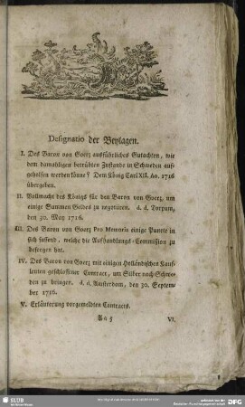 Designatio der Beylagen