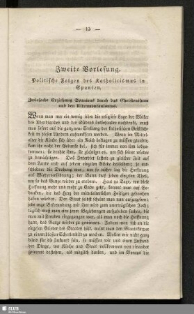 Zweite Vorlesung. Politische Folgen des Katholicismus in Spanien