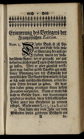 Erinnerung des Verlegers der Französischen Edition.