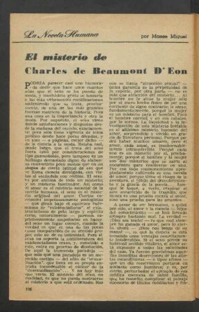 El misterio de Charles de Beaumont d'Éon : La novela humana
