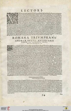 Lectori / Romana triumphans / Antiquae urbis Romae