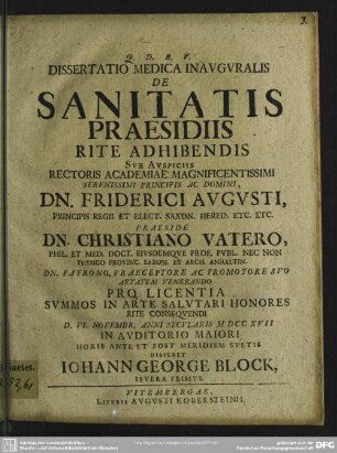 Dissertatio Medica Inauguralis De Sanitatis Praesidiis Rite Adhibendis