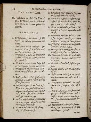 Titulus XIII. De Nullitate ex defectu Processus, sive ordinis judiciarii ac solennitatis, & formæ ipsus sententiæ.