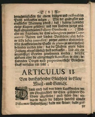 Articulus II. Von durchgehender Gleichheit in Ellen, Maaß- und Gewicht.