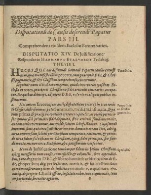 Disputatio XIV. De Iustificatione