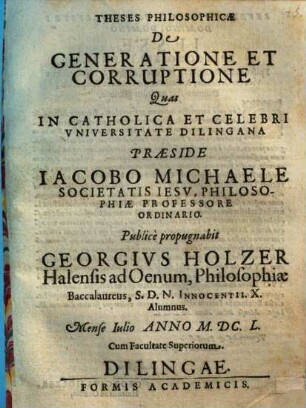 Theses philos. de generatione et corruptione