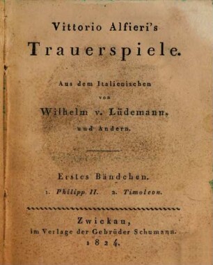 Vittorio Alfieri's Trauerspiele, 1