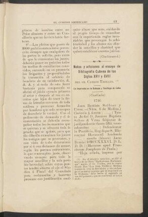 Notas y adiciones al ensayo de Bibliografía Cubana de los siglos XVII y XVIII - (Continúa) : La imprenta en la Habana y Santiago de Cuba