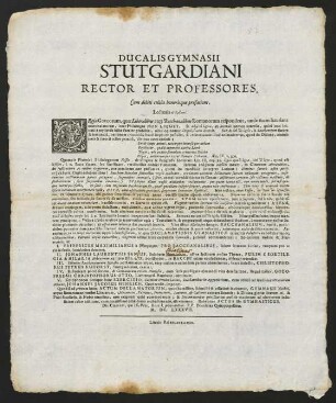 Ducalis Gymnasii Stutgardiani Rector Et Professores...