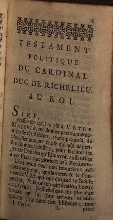 Testament politique du ... Cardinal de Richelieu