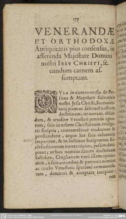 Venerandae Et Orthodoxae Antiquitatis pius consensus, in asserenda Majestate Domini nostri Jesu Christi, secundum carnem assumptam