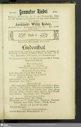 Heft 6. Lindenthal, Wiederitzsch, Breitenfeld