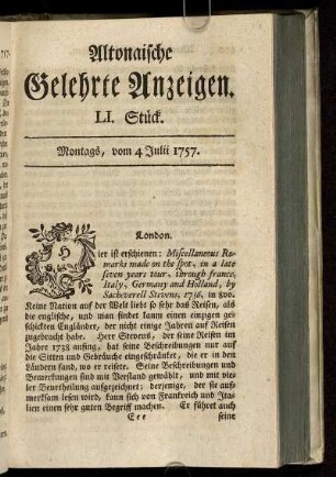LI. Stück. Montags, vom 4 Julii 1757