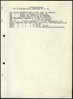 Liste; Luftbildaufnahmen vom X. Fliegerkorps