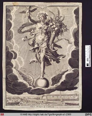 Praemium. - (Die Belohnung). Eine auf einer geflügelten Kugel stehende Figur.