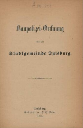 Baupolizei-Ordnung für die Stadtgemeinde Duisburg