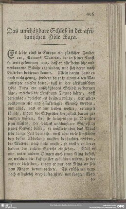 Das unschätzbare Schloß in der afrikanischen Höle Xaxa