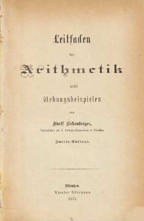 Leitfaden der Arithmetik : nebst Uebungsbeispielen