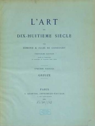 L' art du dix-huitième siècle, 1. volume, 5. fascicule. Greuze