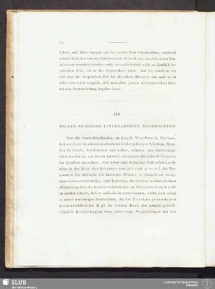 III. Hieher gehörige litterarische Nachrichten