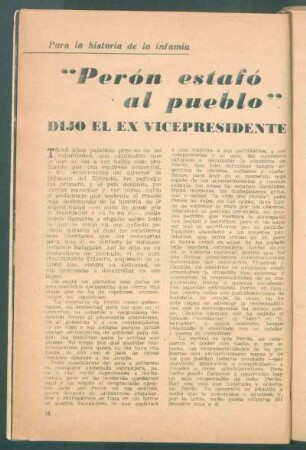 "Perón estafó al pueblo" dijo el ex vicepresidente