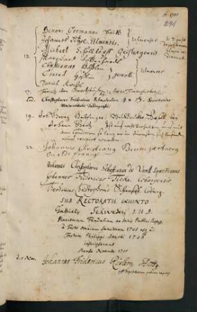 Winterhalbjahr 1705/1706. Rektorat Gabriel Schweder