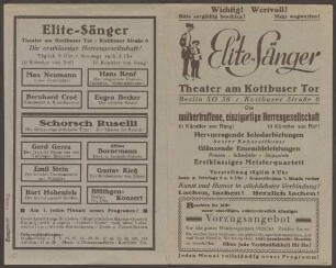 Werbebroschüre "Elite-Sänger", Theater am Kottbusser Tor