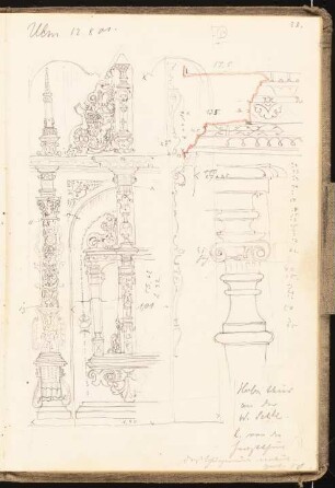 Skizzenbuch 1901: Renaissanceportal in Ulm, Ansichten, Schnitte