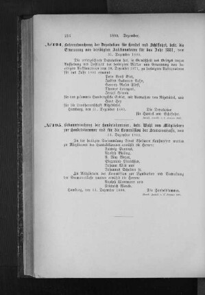 No. 195 Bekanntmachung der Handelskammer, betr. Wahl von Mitgliedern zur Handelskammer und für die Kommission der Seemannskasse