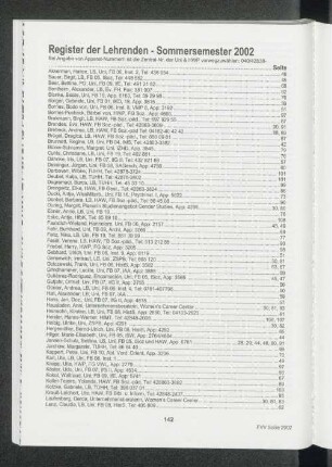 Register der Lehrenden - Sommersemester 2002