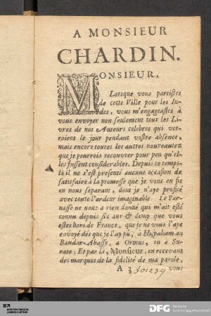 Epistre. A Monsieur Chardin.