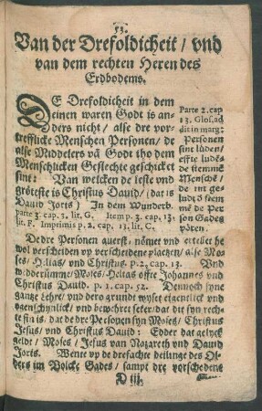 Van der Drefoldicheit/ und van dem rechten Heren des Erdbodems.