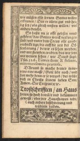 Trostschrifften/ an Haus herrn/ so hoch betrübt und bekümmert gewesst/ uber irer Hausfrawen todt ...