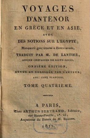 Voyages D'Antenor En Grèce Et En Asie : Avec Des Notions Sur L'Égypte; Manuscrit grec trouvé à Herculanum, 4