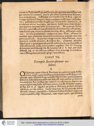 CAPUT. VII. Exempla Secularisationis exhibens.