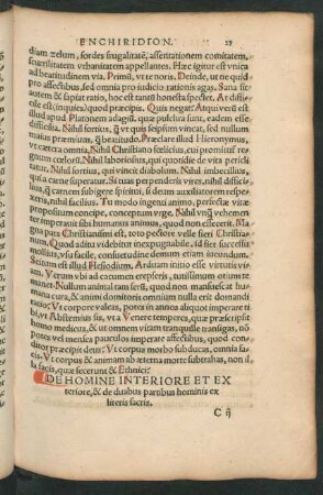 De Homine Interiore Et Exteriore, & de duabus partibus hominis ex literis sacris.