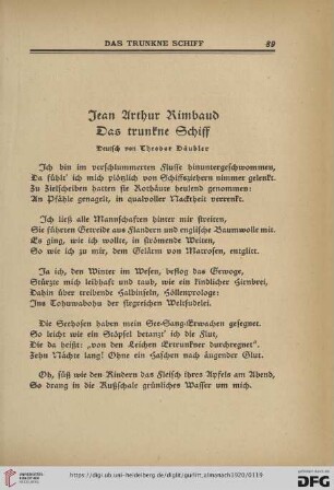 Jean Arthur Rimbaud. Das trunkne Schiff