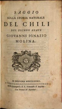 Saggio sulla Storia naturale de Chili