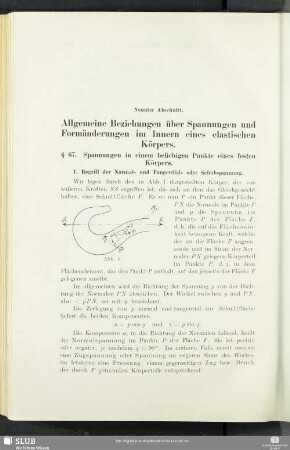Neunter Abschnitt. Allgemeine Beziehungen über Spannungen und Formänderungen im Innern eines elastischen Körpers.